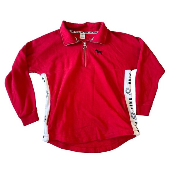 Red PINK Victoria's Secret Half Zip up Hoodie Sweatshirt Vintage Size Small - Picture 1 of 9